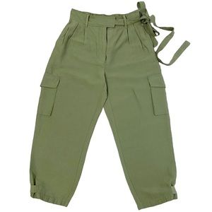 Aritzia Wilfred Green Linen Blend High Rise Ankle Cropped Cargo Pants- Size 6